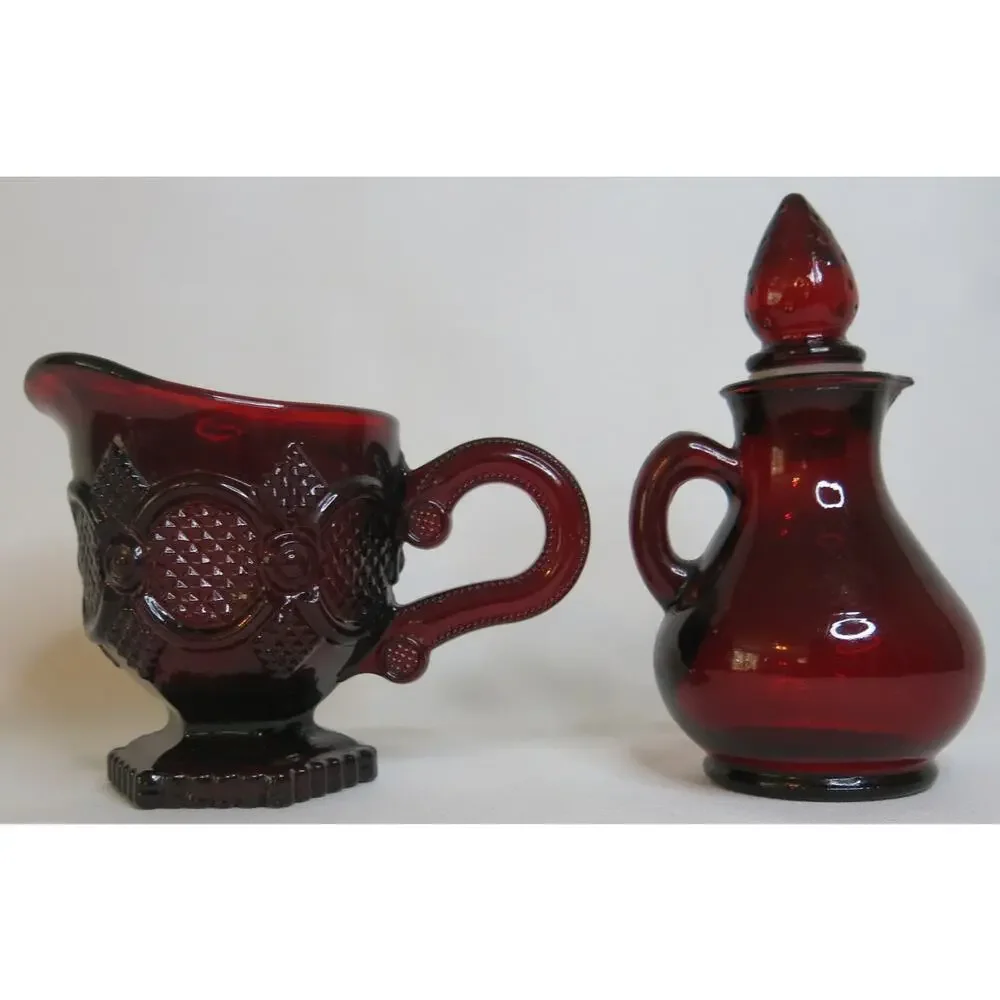 Vintage AVON Cape Cod Ruby Red Glass Cruet Creamer Strawberry Cranberry Retro